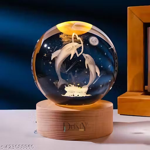 Rolexexplorer 3D Crystal Ball with LED Wooden Base, Crystal Dolphin