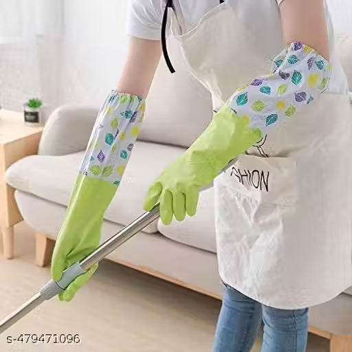 HavenCraft Reusable Rubber Latex PVC Flock lined Long Sleeves elbow length Hand Gloves for Kitchen Dish-Washing